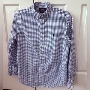 Ralph Lauren Youth Navy and White Checkered Poplin Shirt.  Size XL (18-20)